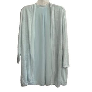 CHICO’S Women’s Linen Blend Open Cardigan Split back 3/4 Sleeve XL Aqua Sea Blue